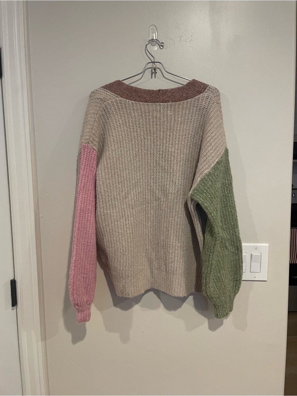 Lush Colorblock Button-Front Cardigan - Beige, Pink & Green - Picture 3 of 3